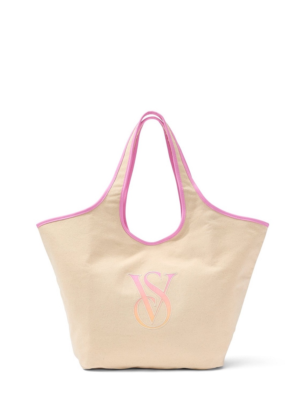 Victoria's Secret Beige Tote with Pink Trim